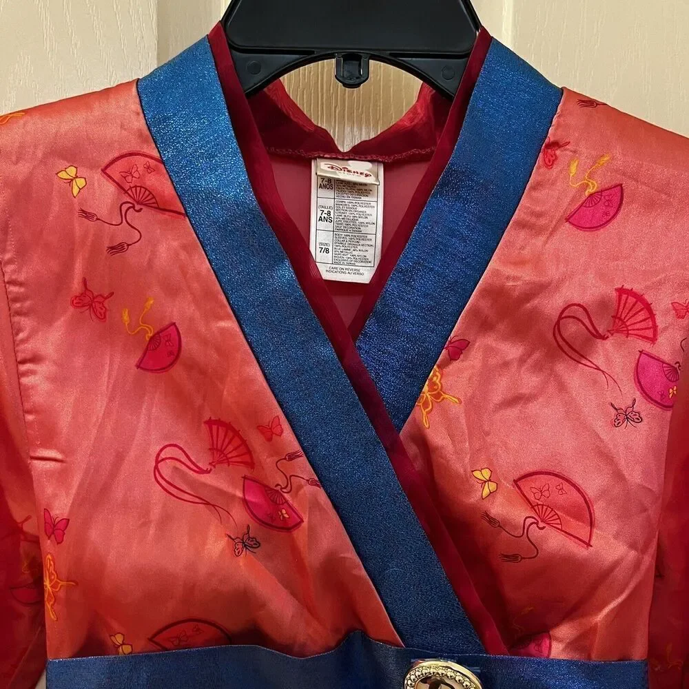 Disney Store Mulan Costume Dress Pink Red Blue Halloween Girls Size 7-8